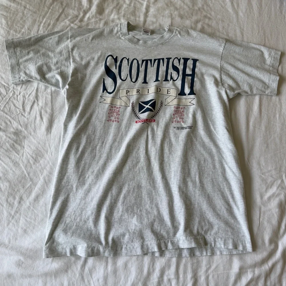 80's Scottish Pride‎ T-Shirt XL Gray Short Sleeve Scotland Tee Distressed